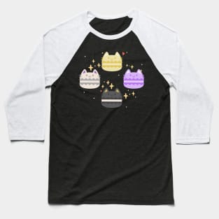 Nonbinary Kawaii Macaron Cats Baseball T-Shirt